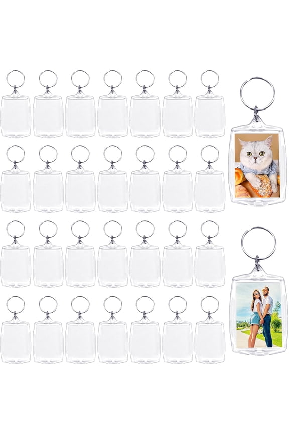 SUMMIT  30 pcs Acrylic Photo Frame Keyring,2.16 x 1.5 Inch/5.5 x 4 cm Personalized Keychains,Clear Picture Keychain as Gift,Suit for Artwork