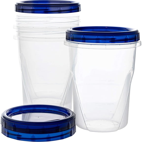 SUMMIT [32 oz 3 Pack] Twist Top Deli Containers Clear bottom With blue Top Twist on Lids Reusable, Stackable, Food Storage Freezer Container