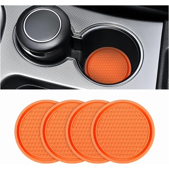 SUMMIT-4 Pack Car Cup Holder Coaster, 2.75 Inch Diameter Non-Slip Universal Insert Coaster, Durable, Suitable for Most Car Interior, Car Accessory for Women and Men (Orange)