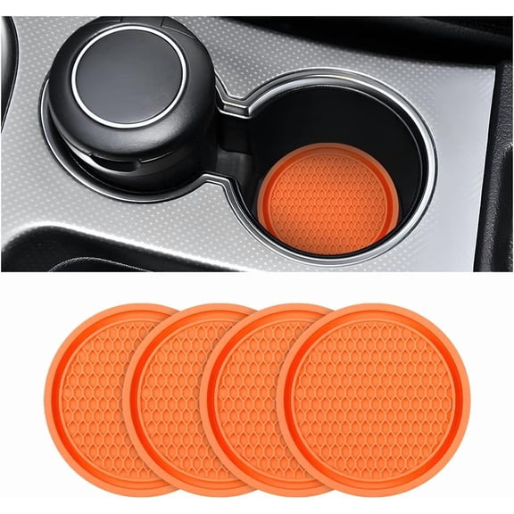 SUMMIT-4 Pack Car Cup Holder Coaster, 2.75 Inch Diameter Non-Slip Universal Insert Coaster, Durable, Suitable for Most Car Interior, Car Accessory for Women and Men (Orange)