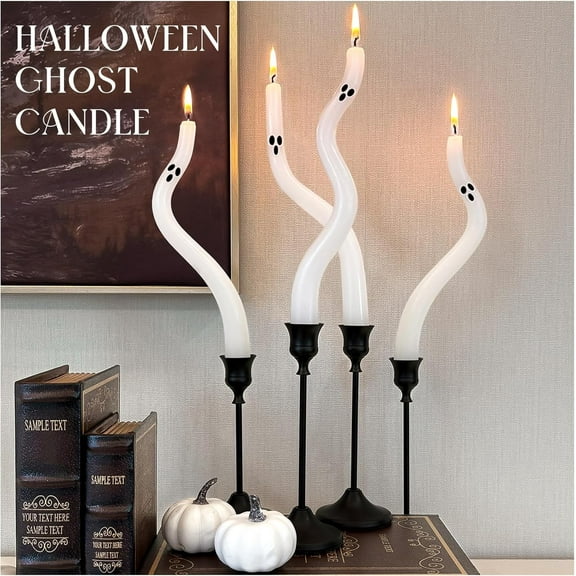 SUMMIT - 4 Pack Cute Ghost Taper Candles - Halloween Centerpieces for Tables - Twisted Candle Decoration for Mantel Table - Spooky Ghosts Candle Decor for Home Party Room