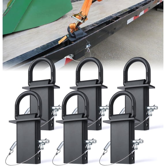 SUMMIT - 5/8" Heavy-Duty Stake Pocket D Rings with Anti-Loss Cord | Adjustable 18,000 lbs Trailer Stake Pocket Tie-Down Utility for Flatbed Trucks and Trailers | 4 Adjustable Holes | 6 Pack