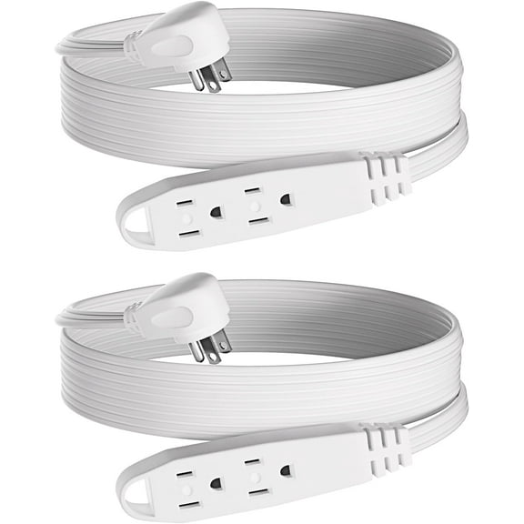 SUMMIT - 6 Feet 3 Outlet Extension Cord with Flat Plug - Triple Extension Wire Grounded Multi Outlet for Indoor Use, UL Listed 16/3 SPT-3, 13 Amp - 125V - 1625 Watts, 2 Pack, White