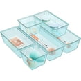 thumbnail image 1 of SUMMIT 6 Pack Clear Drawer Organizer Set, Acrylic Drawer Storage Trays, Storage Bins for Makeup, Cosmetics, Jewelries, Utensils, Gadgets, Office, Sea Blue, 1 of 14