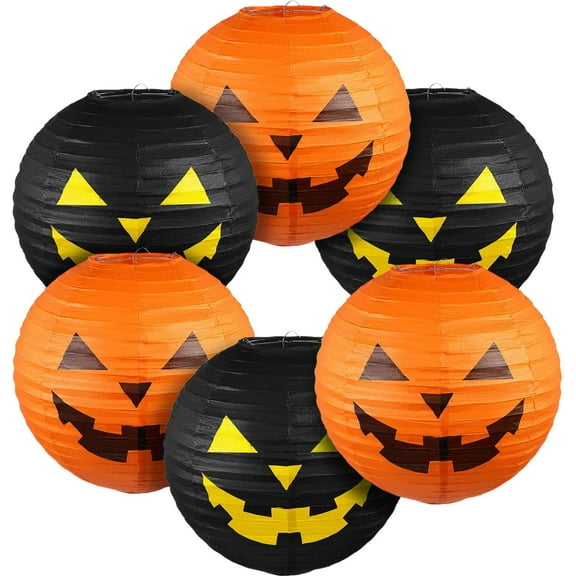 SUMMIT 6 Pieces Halloween Hanging Paper Lanterns Set, Halloween Pumpkin Paper Jack-O'-Lantern for Halloween Spooky Home Party Decoration, 11.8 x 11 Inch