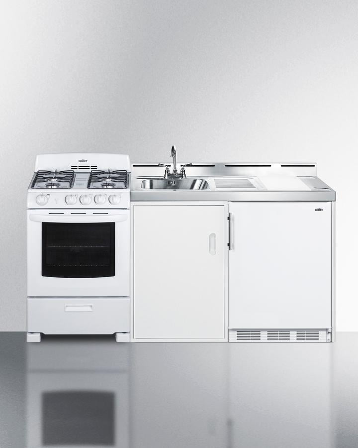 Summit 72" White All-in-One Kitchenette with Gas Range and Sink