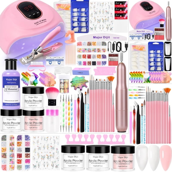 SUMMIT- Acrylic Nail Kit Starter Set Acrylic Powder with Nail Drill U V Light Professional Tools with Decoration Everything for Beginners Home Salon Gifts (Clear/White/Nude)