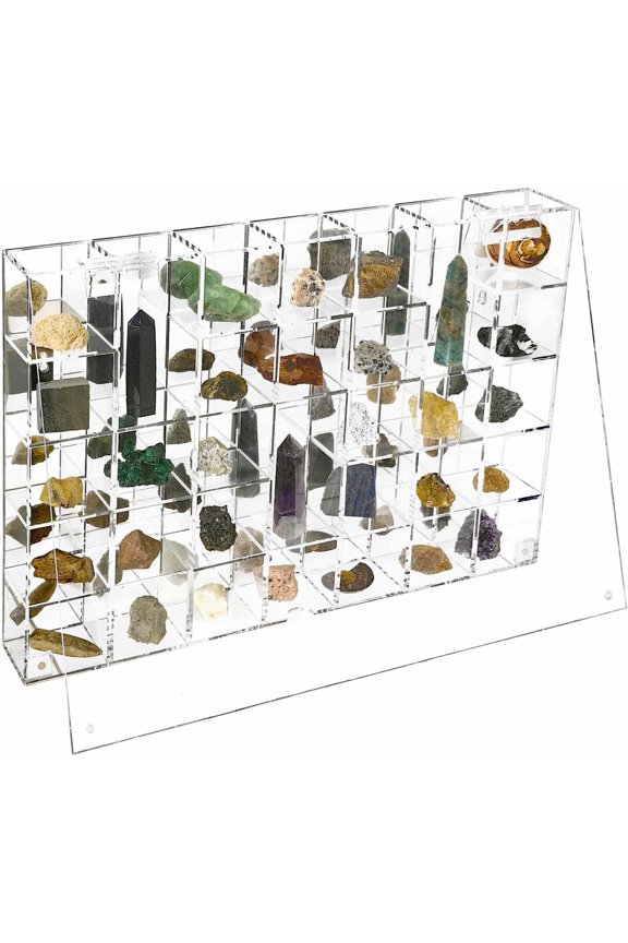 SUMMIT Adjustable Acrylic Display Case Clear Wall Mounted or Desktop 35 Room Storage Cabinet Organizer for Collectibles, Figures, Rock Collection