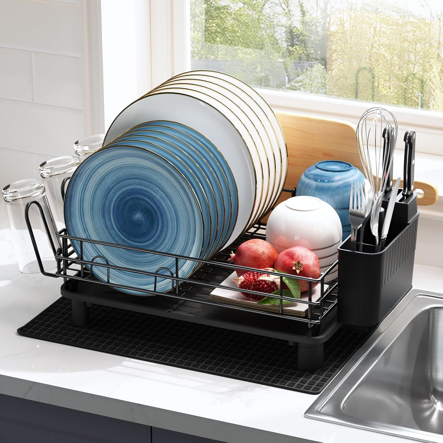 SUMMIT Black Stainless Steel Dish Drainers Drying Rack for Kitchen ...