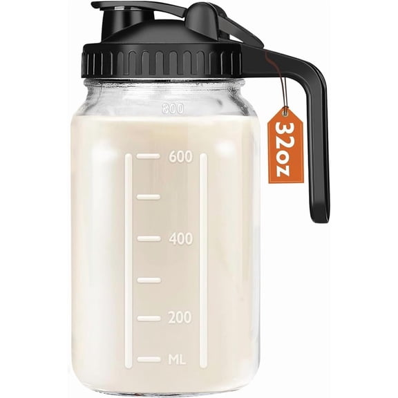 SUMMIT Breast Milk Pitcher, 32 OZ Mason Jar Pitcher with Lid Double Leak Proof,1 Quart Breastmilk Storage Containers for Fridge, Glass Jug for Sun Tea, Juice, Cold Brew Coffee