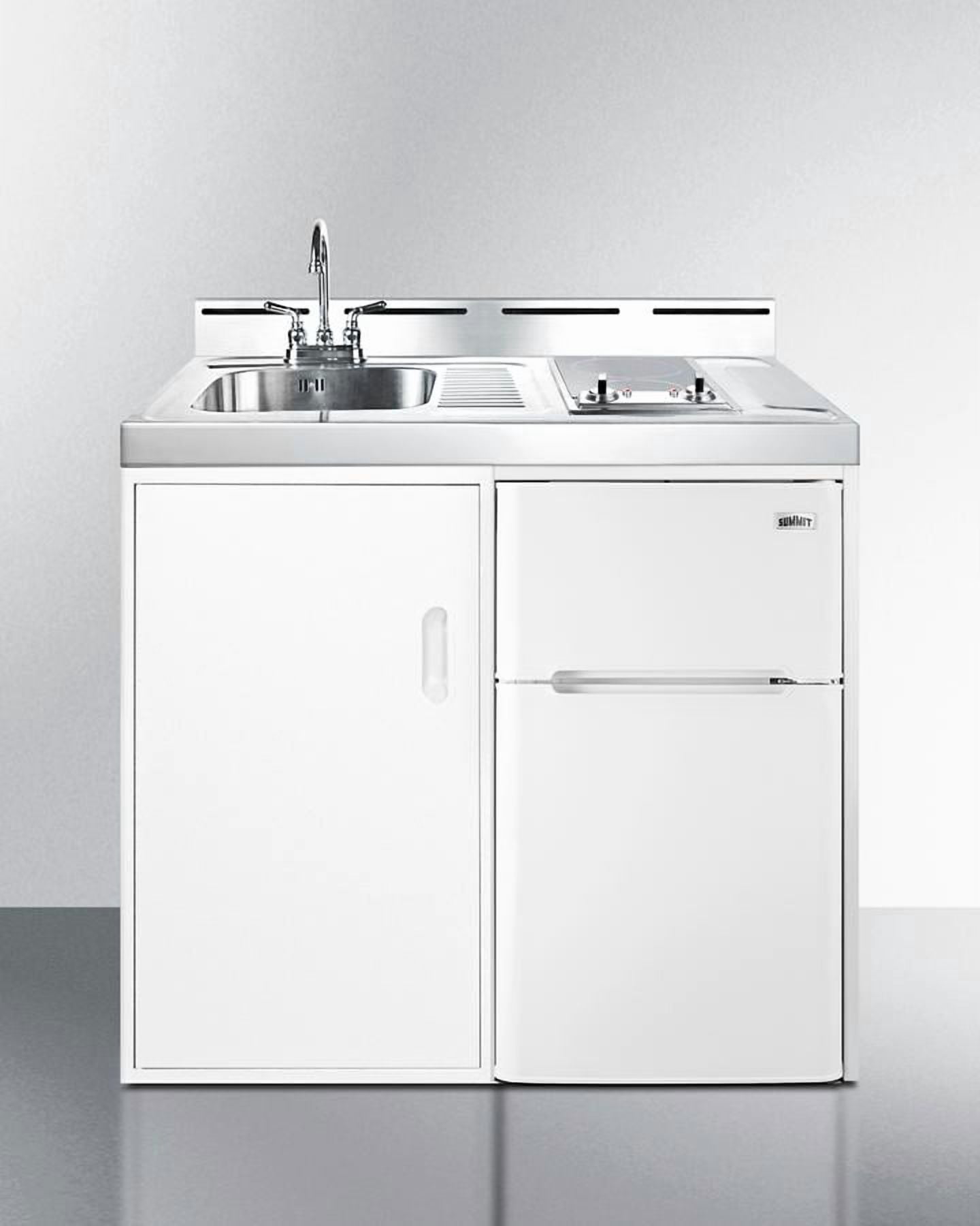 39" Wide All-In-One Kitchenette, White, Glass Burners