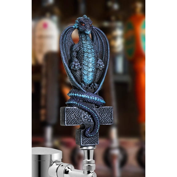 SUMMIT COLLECTION Fantasy Dragon On Celtic Cross Beer Tap Handle Display Grey Stone Sculptural Decor for Homebrew Kegerators Man Cave Bars Cool Beer Gift