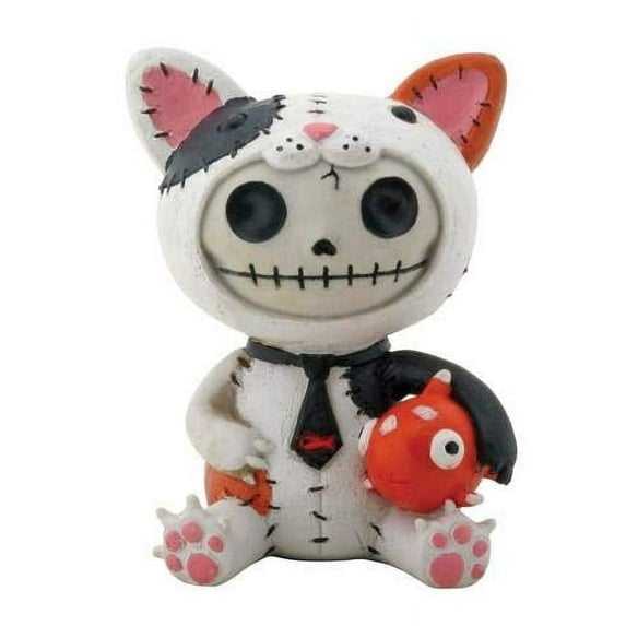 SUMMIT COLLECTION Furrybones Calico Mao Mao Signature Skeleton in Kitty Cat Costume with a Goldfish