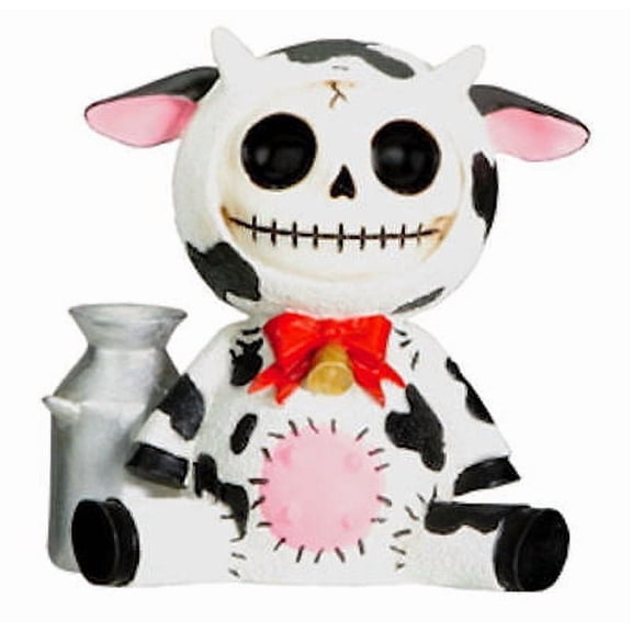 Summit Collection Furrybones Moo Moo Skeleton Figurine with Dairy Cow Costume and Tin Milk Can