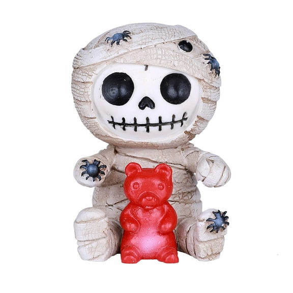 SUMMIT COLLECTION Furrybones Mummy Signature Skeleton in White Bandaged Egyptian Corpse Costume with a Red Gummy Bear