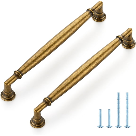 SUMMIT - Cabinet Handles, Antique Brass Drawer Pulls, 6-1/4 inches Zinc Alloy Cabinet Hardware with Screws, 5 Pack, for Kitchen Dresser Closet Bathroom Cabinets