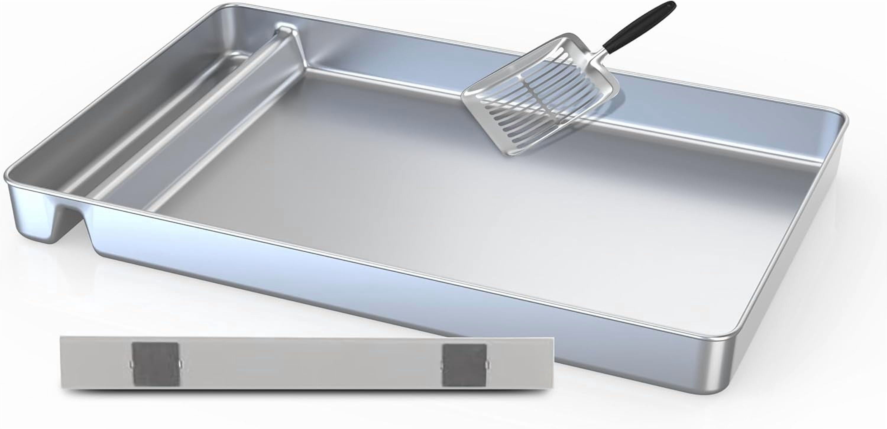 SUMMIT Cat Reusable Litter Tray Compatible with Petsafe Scoop-Free Cat Litter Box, Stainless Steel Tray with Litter Scooper Included, Compatible with All Litter Box Tray, Odor and Stain Resistant