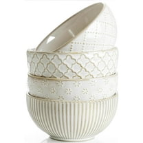 SUMMIT Ceramic Bowl, Small Dessert Bowls Set of 4 with Assorted Embossment (4.5 inch & 10 oz), Farmhouse Vintage Color Bowls for Kitchen