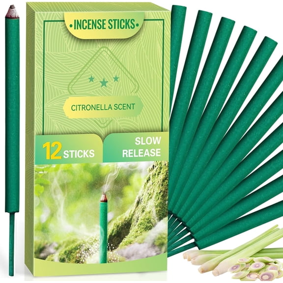 SUMMIT Citronella Incense Sticks, Large Incense Sticks 12 PCS, Thicker Natural Citronella Oil, Lemongrass Scent Outdoor for Backyard, Garden, Camping, Yard, Garden