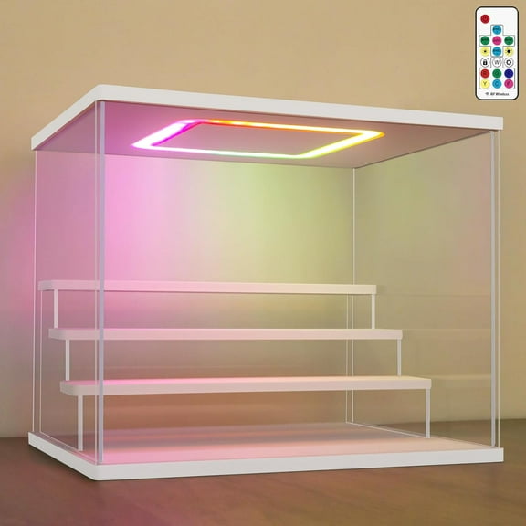 SUMMIT Clear Acrylic Display Case with Light ,3/4/5/6 Tier Multiple Color Lights via Remote Control Dustproof Display Box for Collectibles Figures Mini Toys (4Tier 12.4*9.6*10.4inch)