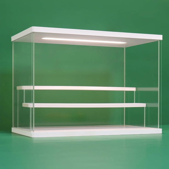 SUMMIT Clear Acrylic Display Case Stand with Led Light 2/3/4/5/6 Tier Storage Box Showcase Dustproof Organizer Box for Collectibles (White 3Tier 12.4*7*9inch)