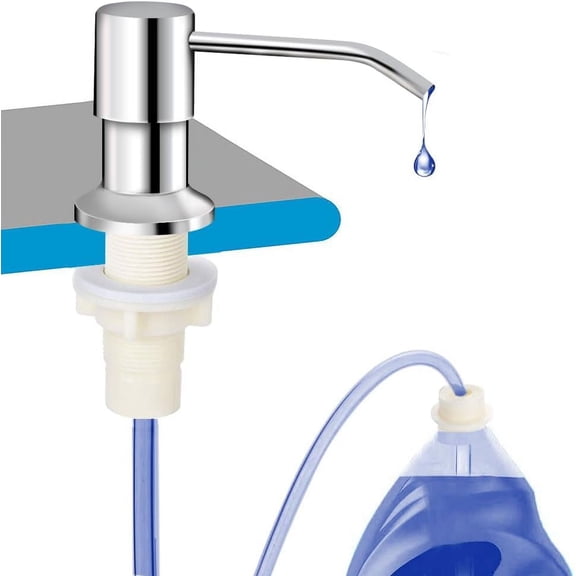 SUMMIT - Dish Soap Dispenser for Kitchen Sink, Countertop Sink Soap Dispenser Water Pump with 47” No-Spill Extension Tube Kit Design for Kitchen Bathroom, No More Refills (Chrome)