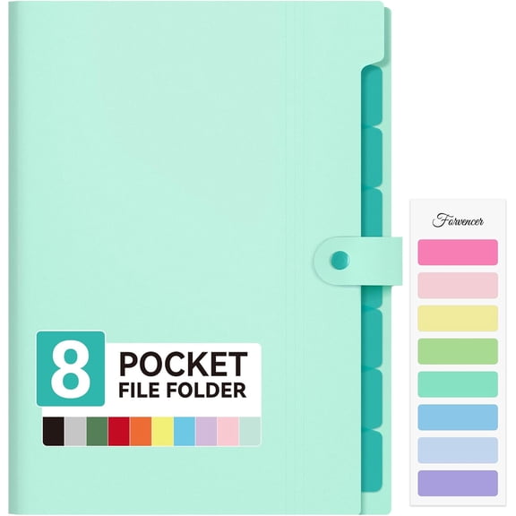 SUMMIT - Expanding File Folder with 8 Pocket, Letter Size Accordion File Organizer, Portable Folders for Documents, Cute Paper Organizer, Filling Products for School Office Supplies, Mint Green