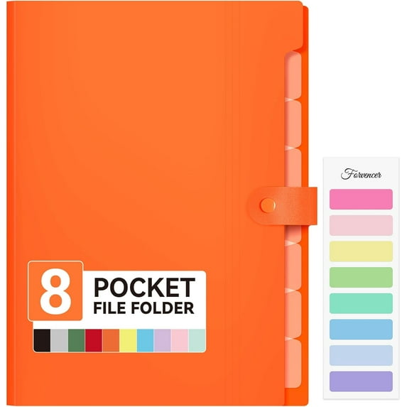 SUMMIT - Expanding File Folder with 8 Pocket, Letter Size Accordion File Organizer, Portable Folders for Documents, Cute Paper Organizer, Filling Products for School Office Supplies, A4 Size, Orange