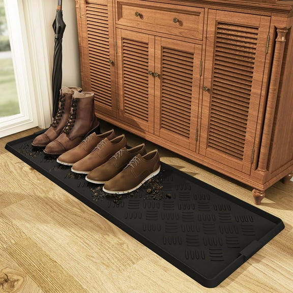 SUMMIT-Extra Large Boot Tray Rubber Boot Tray, Non Slip Shoe Tray for Entryway, Multipurpose Boot Mat Tray, Durable Entryway Mud Mat Tray for Front Door Mat, 16x47.5 Inches