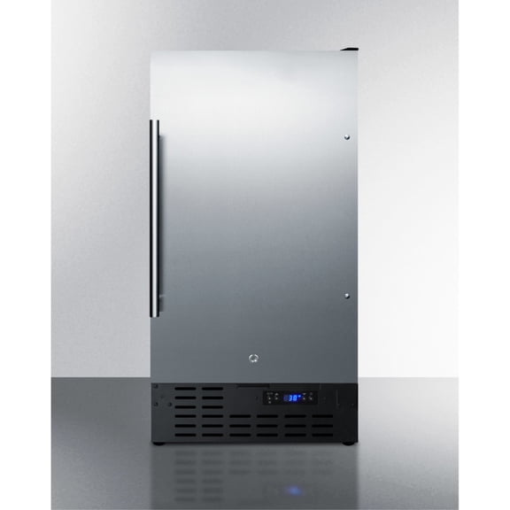 18" wide ADA compliant built-in undercounter all-refrigerator with a stainless steel exterior, digital thermostat and front lock