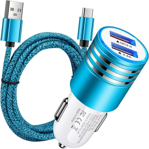 SUMMIT Fast Charging Car Charger, Quick Charge 3.0+2.4A Dual Port USB Cigarette Lighter Adapter+6ft USB Type C Cable for Samsung Galaxy S25 S24 S23 A16 A25 A35 A15 A54 A14 A53 A13 A23 A12 A32 S22 S20