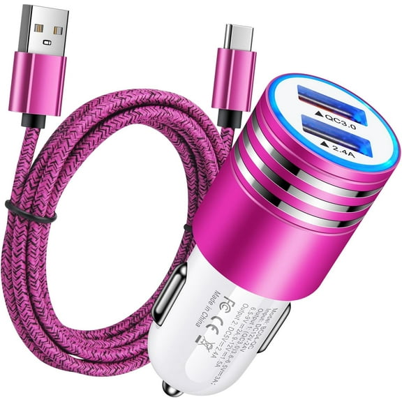 SUMMIT Fast Charging USB C Car Charger for Samsung Galaxy S25 S24 S23 S22 S21 S20 FE S10 S9 S8 Note 20 A16 A25 A35 A15 A54 A14 A53 A13 , Quick Charge 3.0+2.4A Rapid Car Adapter with 6ft Type C Cable