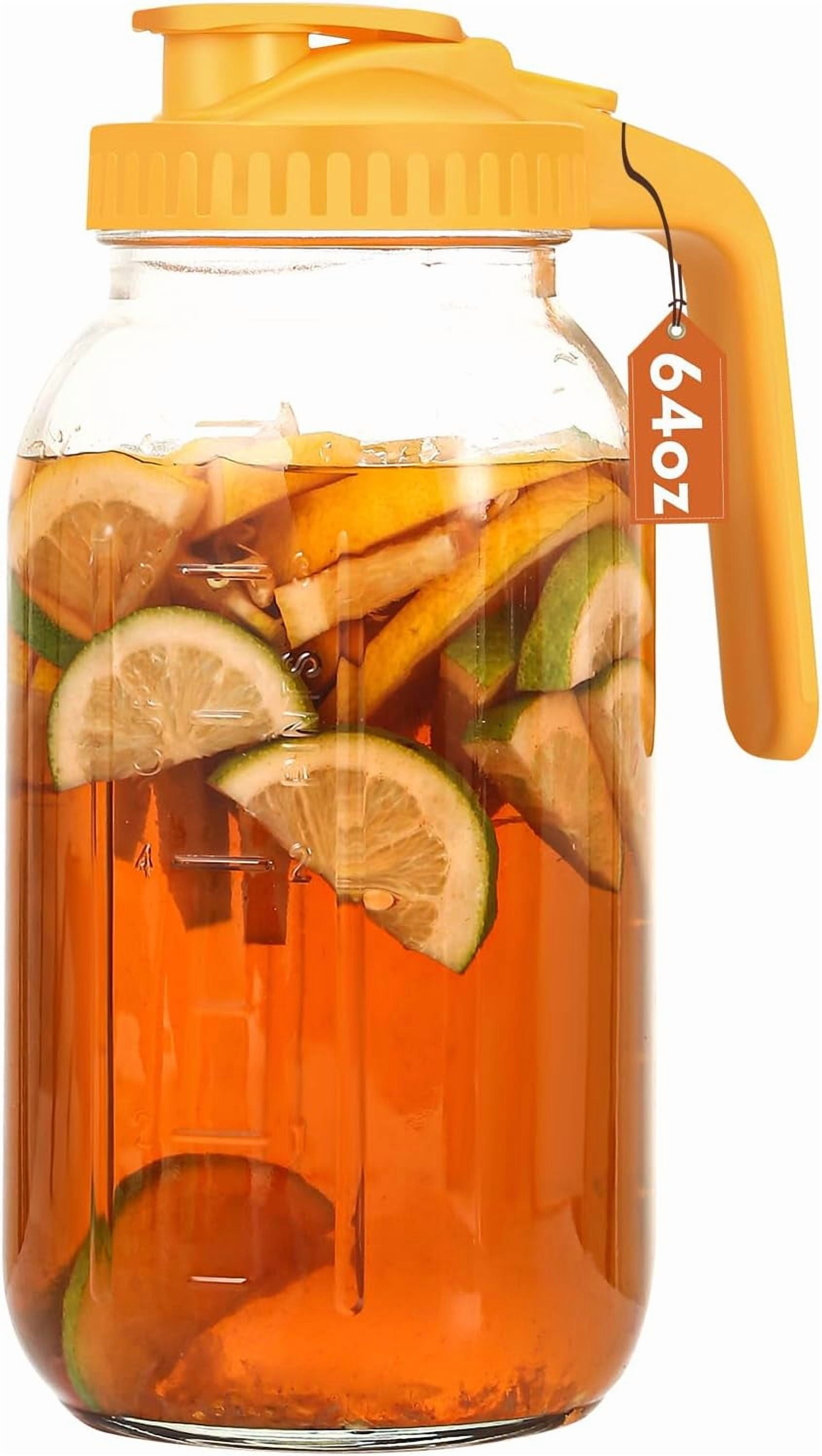 SUMMIT Glass Pitcher with Lid, 64 OZ Mason Jar Pitcher Double Leak Proof, 2 Quart Breast Milk Storage Containers for Fridge, Wide Mouth Glass Jar for Sun Tea, Juice, Cold Brew Coffee