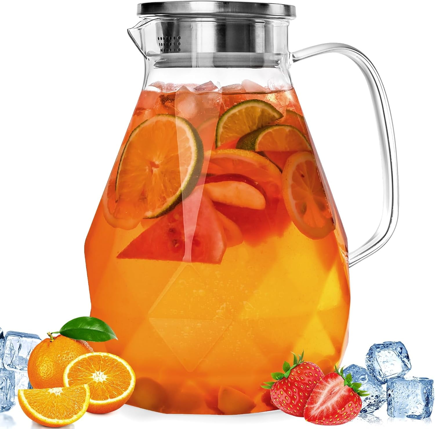 Glass Pitcher with Lid, Precise Scale Line, Hot/Cold Water Jug, Juice and Iced Tea Beverage Carafe with Lid