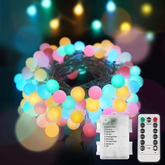 SUMMIT Globe String Lights Bedroom, 100 Led Battery Powered Fairy Lights, Indoor String Lights for Classroom, Backyard, Patio, Garden, Party, Bedroom, Living Room, Easter, 6 Colorful Light