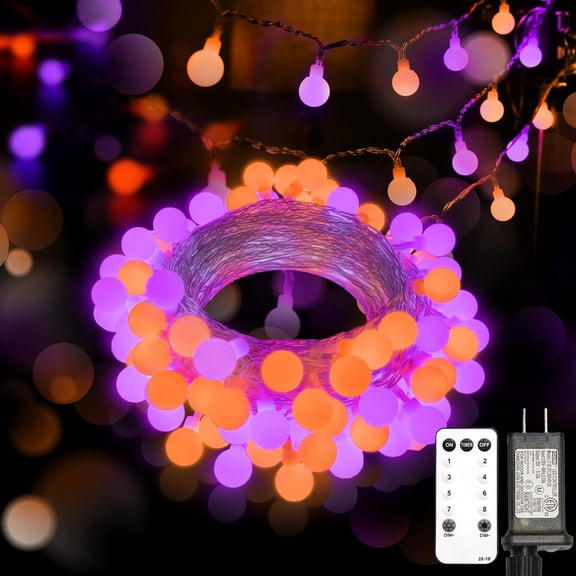 SUMMIT Halloween Lights Indoor with Remote, 33ft 100 Led Purple and Orange Globe String Lights, Fairy Lights Plug in with 8 Lighting Modes for Bedroom, Home, Office, Halloween Decorations