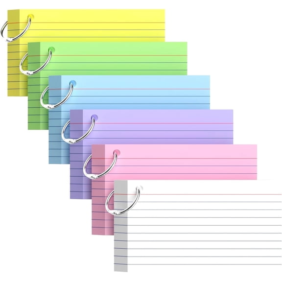 SUMMIT - Index Cards, Colored Flash Cards, Lined Notecards with Rings, 300 Count 3 x 5 inch, 6 Colors 50 Sheets Each, Colored Notecards 3x5 Lined for Office, Home, School