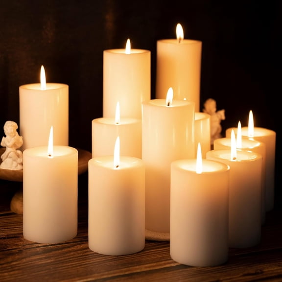 Ivory Pillar Candles – 2.8x4 Unscented Candle Set of 12 – Dripless, Smokeless, and Clean Burning Household Large Decorative Table Candles – Perfect for Weddings, Parties, Dinners