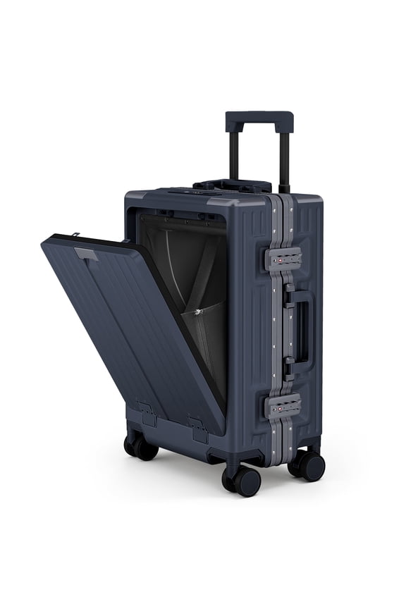 20 inch Carry on Luggage, Top Opening Hardshell Zipperless Suitcase with Lightweight PC & Aluminum Frame, TSA locks, Spinner Wheels, USB Charging Port, Cup Holder, Navy Blue
