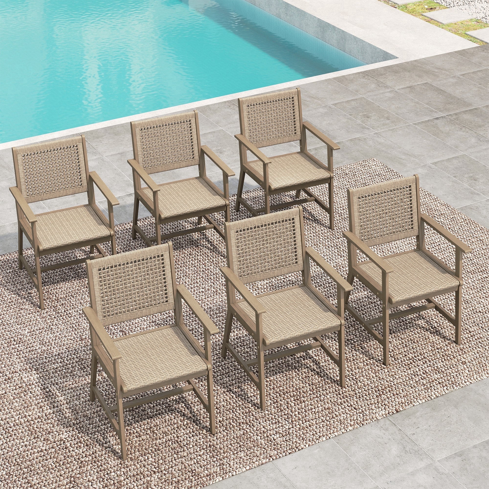 SUMMIT LIVING 6-Piece Acacia Wood Outdoor Patio Dining Chairs with Rattan Seat & Back