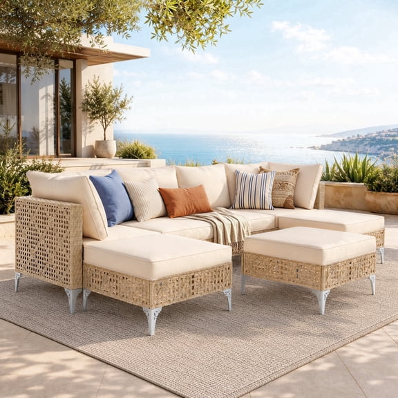 SUMMIT LIVING 7-Piece Wicker Outdoor Patio Furniture Set, Outdoor Patio Sectional Set with Oversized Seats for Deck, Porch and Backyard