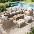 thumbnail image 1 of SUMMIT LIVING All-Weather Wicker Patio Furniture Set With 42" Fire Pit Table, 7-Piece Outdoor Patio Conversation Set with 2 Ottomans, Beige, 1 of 17