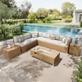 thumbnail image 1 of SUMMIT LIVING 8-Piece Wicker Patio Furniture Set with Fire Pit Table, 6-Seater Outdoor Sectional Conversation Sofa Set, Yellow & Beige, 1 of 17