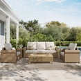 thumbnail image 1 of SUMMIT LIVING All-Weather Wicker Patio Furniture Set With 42" Fire Pit Table, 5-Piece Outdoor Patio Conversation Set, Beige, 1 of 16