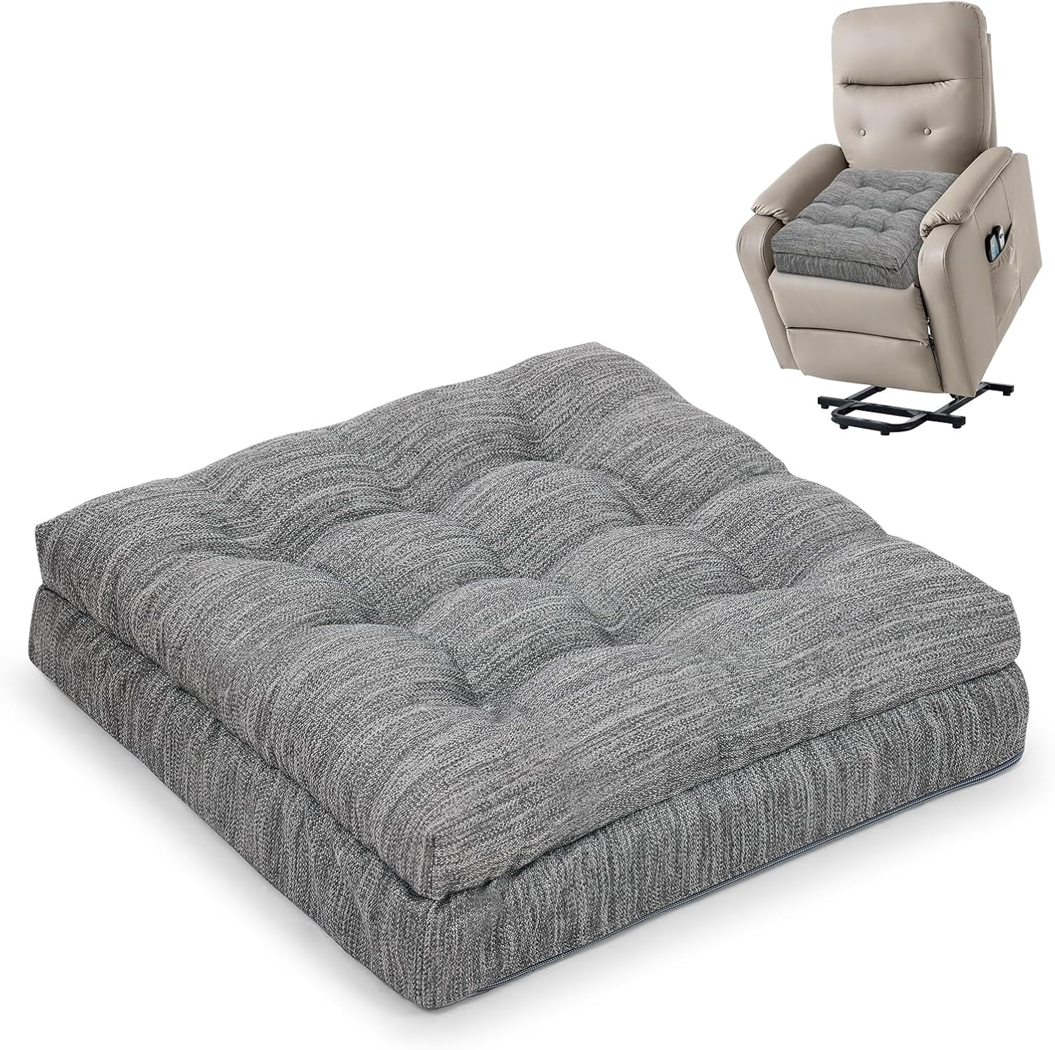 Memory Foam Recliner Cushion for Elderly, Patented Design Extra Large Seat Cushion, Dual-Layer Foam Chair Pad for Couch, Armchair, Wicker Chairs, Floor, 20 × 20 × 5in, Grey