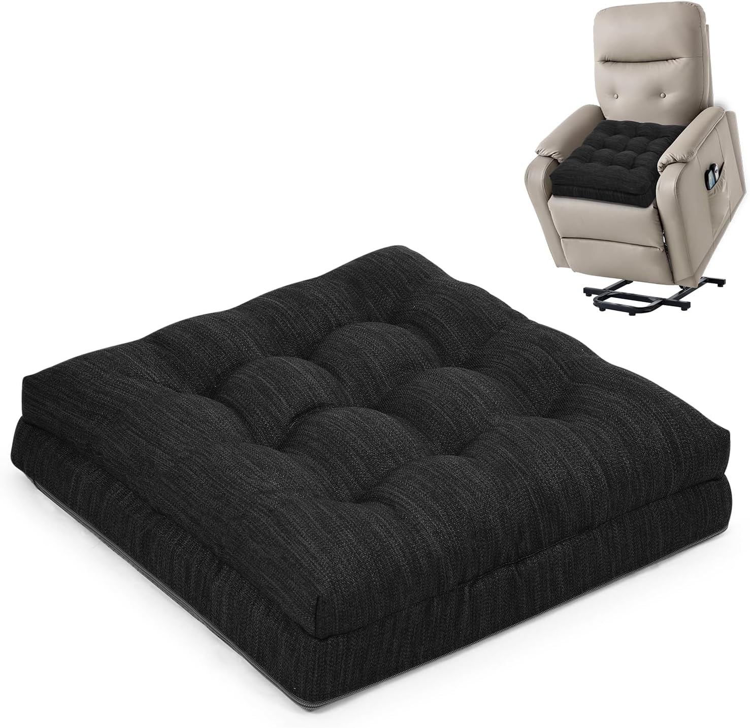 Memory Foam Recliner Cushion for Elderly, Patented Design Extra Large Seat Cushion, Dual-Layer Foam Chair Pad for Couch, Armchair, Wicker Chairs, Floor, 20 × 20 × 5in, Charcoal