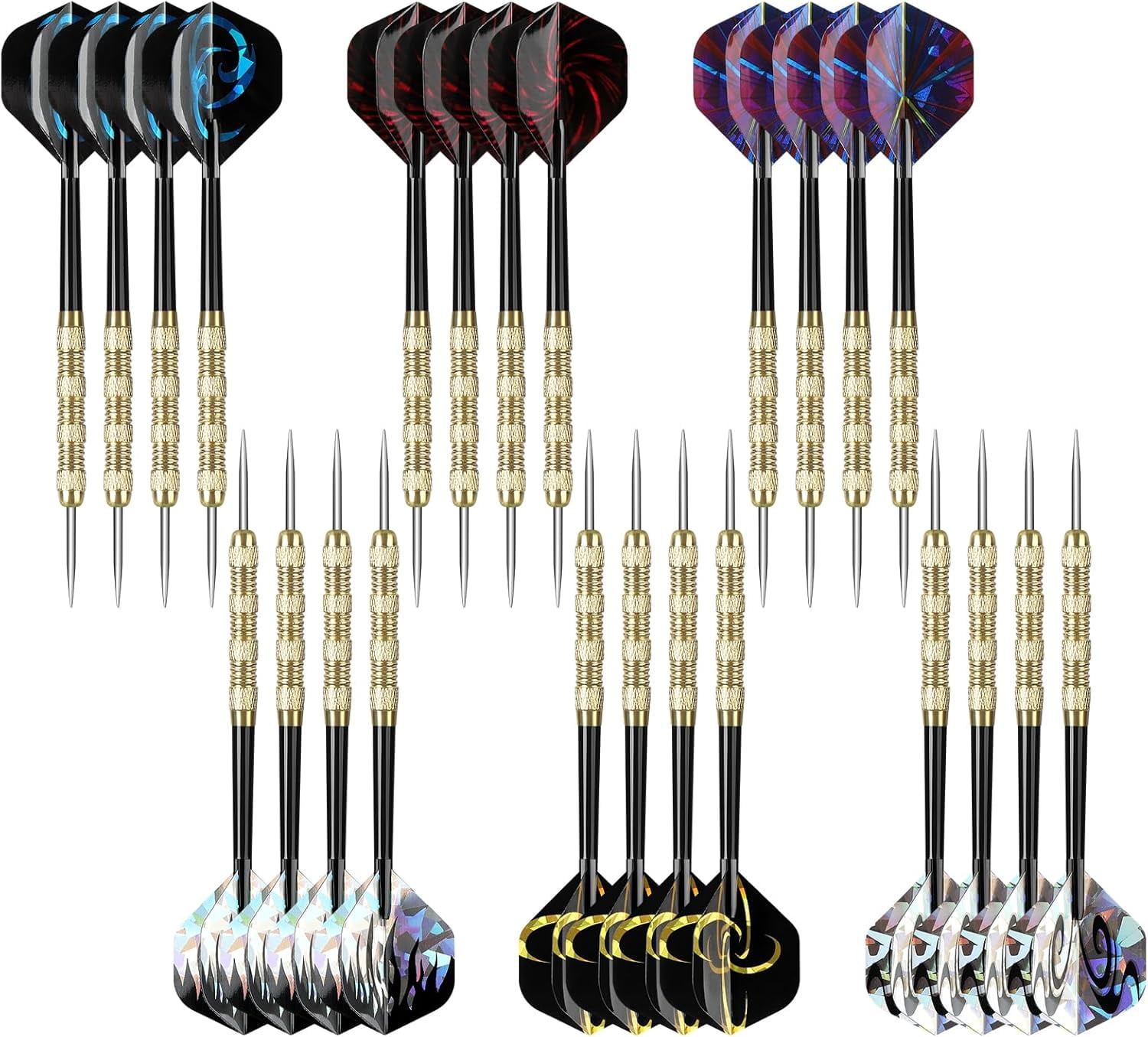 Steel Tip Darts Set – 3 Aluminum Shaft Darts With Metal Tips – Professional Weighted