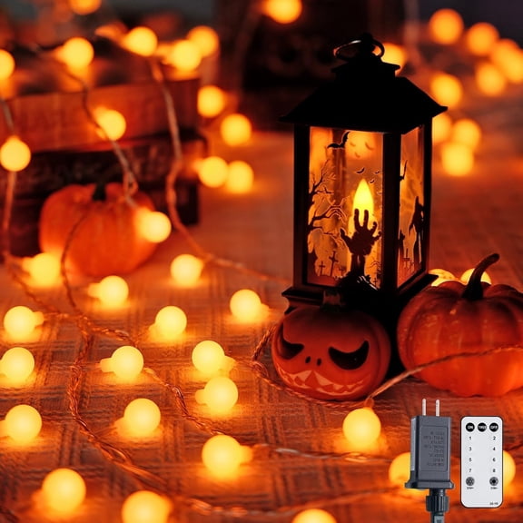 SUMMIT Orange String Lights Indoor, Connectable 100 LED Globe String Lights Plug in with Remote, 33ft 8 Modes Orange Halloween Lights Outdoor for Bedroom Thanksgiving Party Halloween Decor