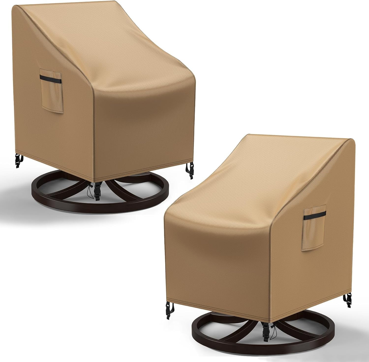 Outdoor Swivel Lounge Chair Cover Waterproof, 2 Pack Heavy Duty Patio Rocking Chair Covers for Outdoor Furniture, 33" W×37" D×38.5" H, Brown