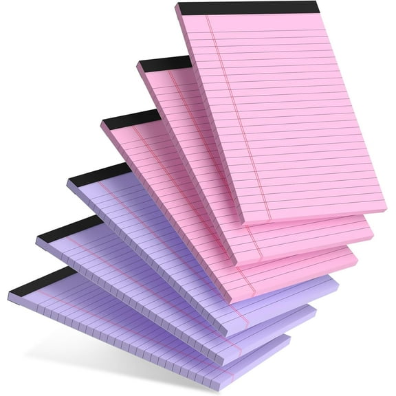 SUMMIT - Pink Purple Small Legal Pad 5 x 8 College Ruled Color Legal Pads Paper Notepads 6 Pack Sturdy Back Writing Pads 5 x 8 Note Pads Perforated Narrow Ruled Pads of Paper